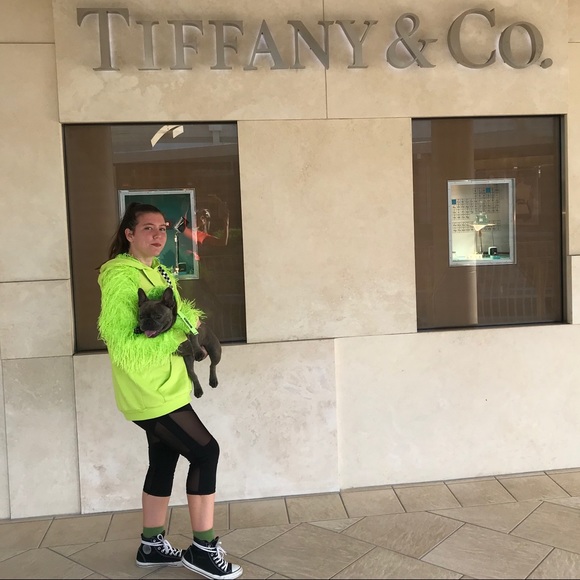 MOSHIQA Neon Green Feathers Hoodie Size M Sweatshirt Designer Trendy Celebrity - Picture 2 of 16